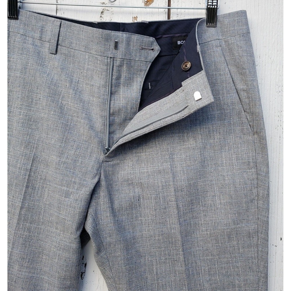 BONOBOS Tollegno 1900 3D Wool Cotton Linen Gray Texture Pants 34/30 Tailored Fit - Picture 8 of 9